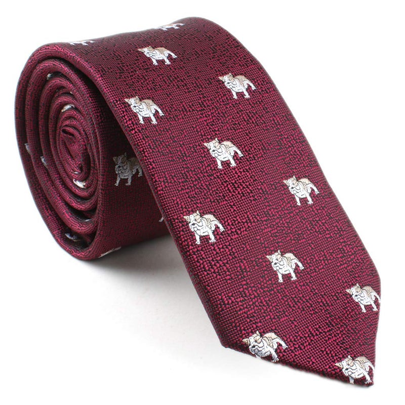 Ctskyte Mens Wine Red Silk Cravat Woven Business Formal Work Narrow Novelty Ties Dogs Lovers Design for Office - Image 2